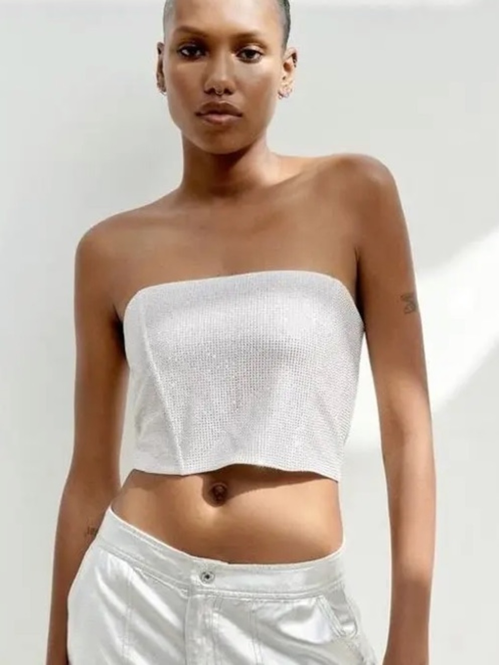 Zara Rhinestone Strapless Crop Top S